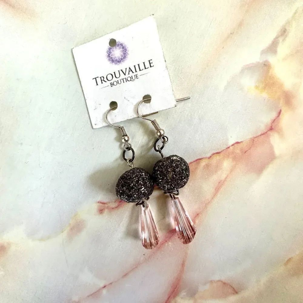 Trouvaille Boutique pink and silver ball drop earrings